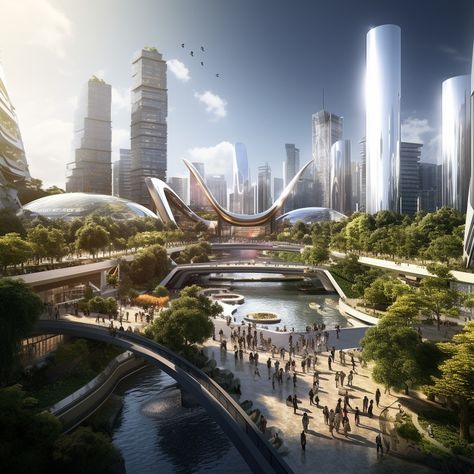 Theme: Future of the City, Location: About Chengdu High tech Zone, Elements: The Development and Future Outlook of the City, Getting Closer to Real Life, Not Too Idealized. Chengdu Cultural Elements can be Added to Iconic Buildings in Chengdu (Global Plaza, Financial City Twin Towers, Internet Red Bridge, South Railway Station Size Solarpunk City, Futuristic Civilization, Epic Landscape, Jakarta City, Concept Vehicles Sci Fi, Sci Fi Architecture, Eco City, City Layout, Roman City