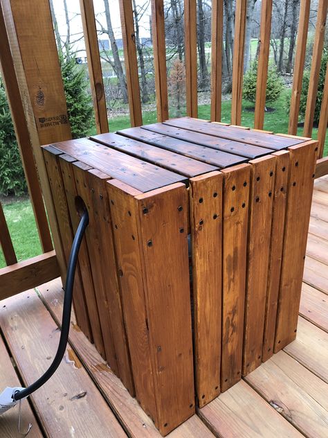 Scrap wood Propane Tank Storage, Classy Apartment, Concrete Backyard, Diy Halloween Gifts, Propane Tank Cover, Backyard Creations, Propane Tanks, Patio Remodel, Patio Layout