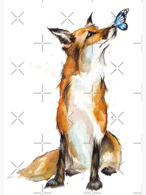 "Fox and Butterfly Watercolour" Spiral Notebook by AmeliaPlayer | Redbubble Fox With Butterfly On Nose, Fox Butterfly Tattoo, Fox And Butterfly Tattoo, Fox With Butterfly, Fox And Butterfly, Fox Drawings, Fox Butterfly, Fox Watercolour, Tiny Drawings