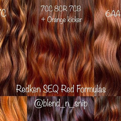 CT HAIR ARTIST/ COLORIST on Instagram: "@redken red recipes ❤️" Redken Natural Red Formula, Redken Copper Red Hair Color Formulas, Shades Eq Copper Formula, Redken Red Hair Color Formulas, Redken Copper Hair Formulas, Redken Color Chart, Redken Color Formulas, Red Hair Formulas, Redken Shade