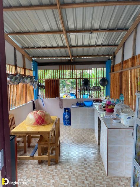 Open Kitchen Design Ideas, Open Kitchen Design, Dirty Kitchen Design, Simple Outdoor Kitchen, Small Outdoor Kitchens, Kitchen Colour, Bamboo House Design, Dirty Kitchen, Simple Kitchen Design