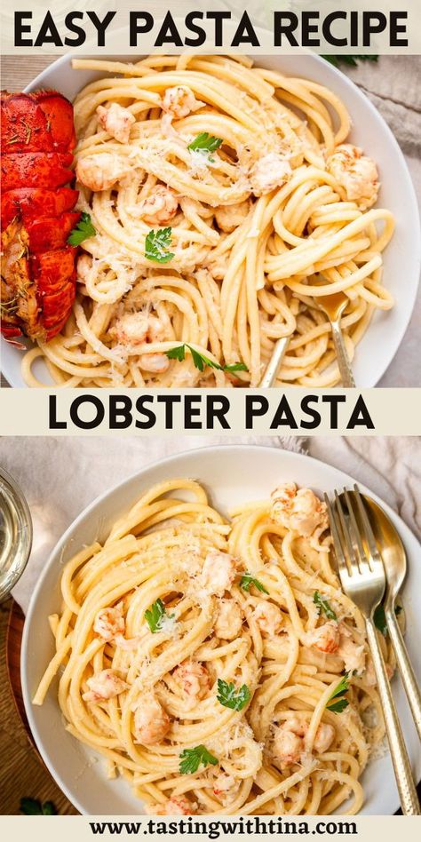 This recipe for Lobster Pasta combines succulent lobster with a creamy lemon sauce. It is a heartwarming dish that will have you smiling with every bite! The pasta is cooked al dente and perfectly absorbs the sauce, making it a truly irresistible dish. Lobster Pasta Recipe, Creamy Lemon Sauce, Lemon Pasta Recipes, Lobster Pasta, Crab Pasta, White Sauce Pasta, Seafood Pasta Recipes, Creamy Garlic Sauce, How To Cook Lobster