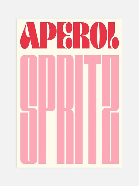 Aperol Spritz Typography Art  Stunning typography art featuring the iconic Aperol Spritz cocktail. Perfect for summer cocktail parties, home bars, and more! #AperolSpritz #CocktailParty . #Different_Design_Aesthetics #Pink_Red_White_Aesthetic #Red_And_Pink_Graphic_Design #Pink_And_Red_Prints Summer Cocktail Party Decor, Aperol Spritz Poster, Bar Cart Prints, Pink Branding, Red Typography, Pink Illustration, Inspiration Typographie, Bar Cart Print, Contemporary Typography