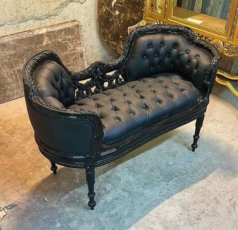 Gothic Home and Garden | Facebook Gothic Furniture Accent Chairs, Black Tufted Furniture, Black Art Deco Furniture, French Furniture Black, Black And White French Furniture, Black And White Blended Furniture, Gothic Room Bed, Black Lace Furniture, Black Mirror Furniture