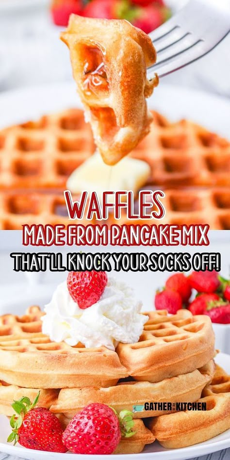 Revolutionize your breakfast routine with waffles made from pancake mix. This recipe proves that delicious, homemade waffles don't require a complicated list of ingredients or steps, just your favorite pancake mix and a few pantry staples. Pancake Mix To Make Waffles, How To Make Waffles With Pancake Mix Recipe, Simple Waffle Mix Recipe, Pancake Mix Waffles Recipes, How To Make Waffles From Pancake, Krusteaz Pancake Mix Recipes Waffles, Pancake And Waffle Mix Recipe, Waffle With Pancake Mix Recipes, Protein Waffle Mix Recipe