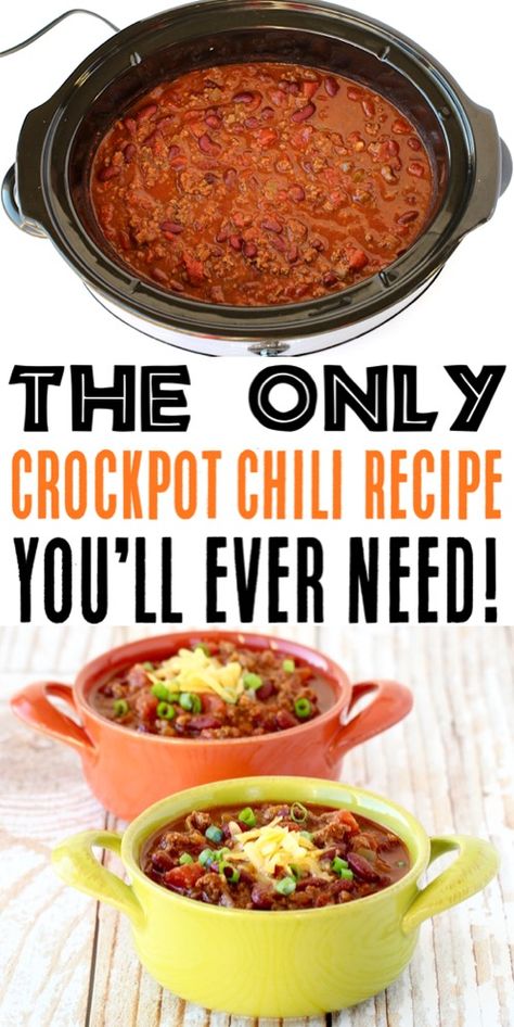 Easy Slow Cooker Chili, Best Chili Ever, Easy Crockpot Chili, Crockpot Chili Recipe, Easy Chili Recipe Crockpot, Slow Cooker Chili Easy, Dinner Crockpot, Best Chili, Chili Recipe Crockpot