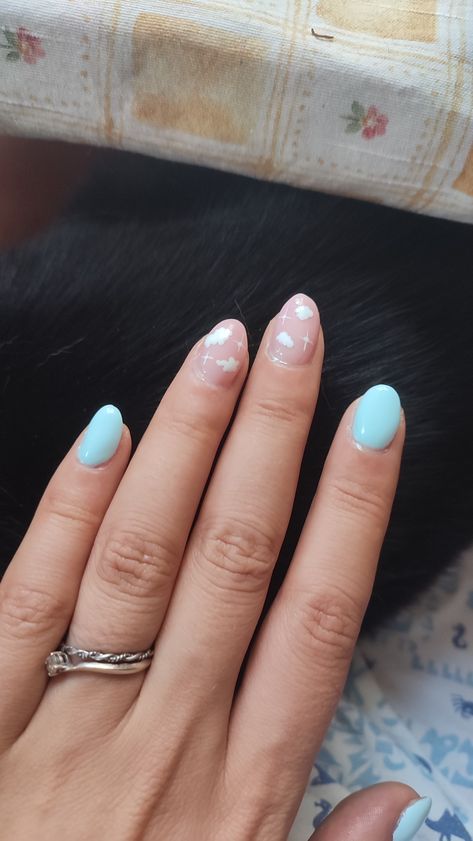 Blue Nails With Clouds, Nails With Clouds, Baby Shower Nails Boy, Cloudy Nails, Baby Boy Nails, Nails With Stars, Country Acrylic Nails, Shower Nails, Baby Shower Nails