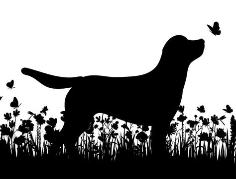 Labrador Silhouette Tattoo, Labrador Retriever Silhouette, Beanie Tattoo, Dog Silhouette Tattoo, Lab Silhouette, Dog Craft Ideas, Air Force Tattoo, Labrador Silhouette, Grass Silhouette