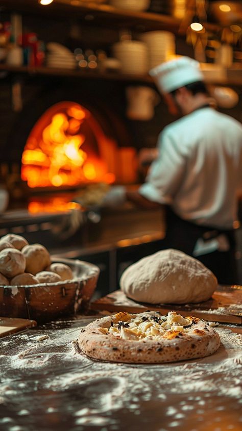 "Baking Artisan Pizza: #Achef in white attire skillfully prepares an #artisanpizza in a #cozy, fire-lit kitchen. #woodfired #pizzaoven #aiart #aiphoto #stockcake ⬇️ Download and 📝 Prompt 👉 https://stockcake.com/i/baking-artisan-pizza_719947_320634" Artisanal Pizza, Pizza Image, Pizza Preparation, Stone Pizza Oven, White Attire, Pizza Photo, Pizza Branding, Stone Oven, Pizza Chef