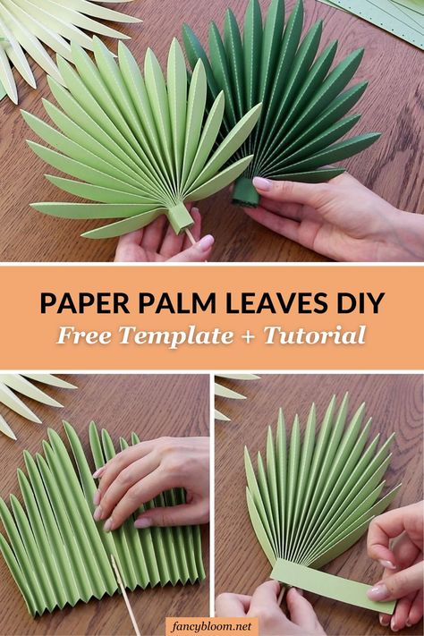 How To Make Paper Palm Leaves DIY (+ FREE Template) - FancyBloom 16 Leaves Diy, Jungle Decorations, Diy Leaves, Large Paper Flowers, Paper Leaves, Leaf Template, Paper Flower Backdrop, Paper Flowers Craft, Make Paper