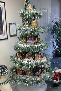 Christmas village display. I need to make this and put it on my rotating tree stand!!!!!!!!! Village Stand, Christmas Tree Village, Christmas History, Christmas Village Display, Village Display, Christmas Villages, Miniature Houses, Noel Christmas, Christmas Deco