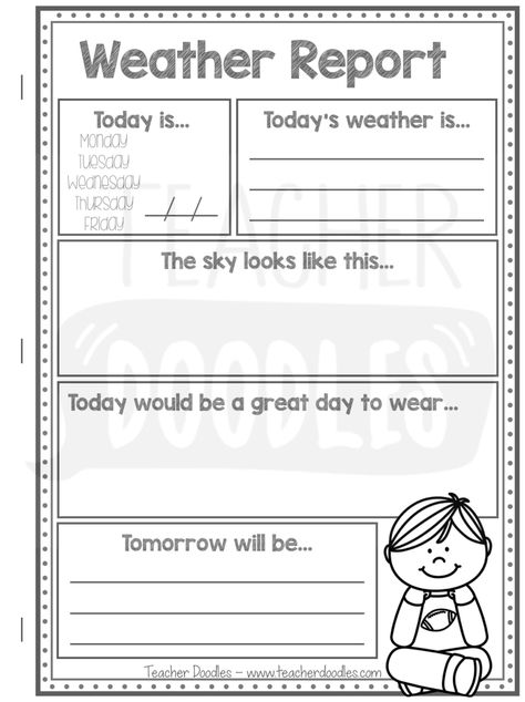 Weather Report For Kids, Teacher Doodles, Weather Lesson Plans, Teaching Weather, Weather Lessons, Weekly Lesson Plan Template, English Grammar Exercises, Weather Chart, School Material