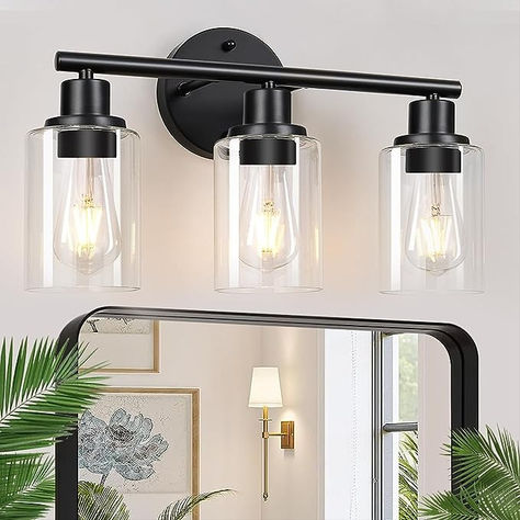 Black Bathroom Light Fixtures, Bathroom Lights Over Mirror, Industrial Vanity Light, Black Bathroom Light, Modern Vanity Lighting, Black Vanity Bathroom, Matte Black Bathroom, Black Vanity Light, Light Fixtures Bathroom Vanity