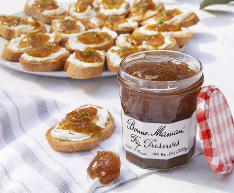 Fig Preserves Croustade with Goat Cheese and Black Pepper - Bonne Maman Fig Preserves And Goat Cheese, Fig Preserves, Easy App, Vegan Entree, Savory Appetizer, Summer Entertaining, Food Website, Party Foods, Sweet And Savory