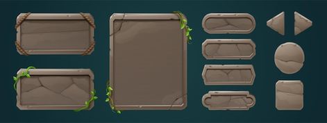 Stone Game, Ui Buttons, Forest Games, Medieval Games, Door Games, Vikings Game, Plaque Design, Game Gui, Vector Game