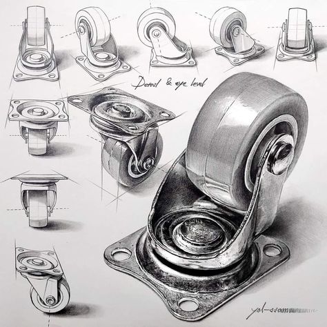 Wheels Drawing, Wheel Drawing, Structural Drawing, Perspective Drawing Lessons, Art Nouveau Illustration, Wheel Art, Drawing Course, Object Drawing, Industrial Design Sketch