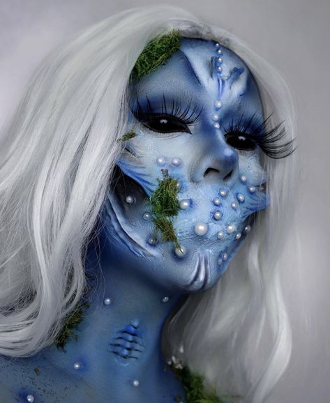 Mermaid Special Effects Makeup, Siren Fx Makeup, Siren Prosthetic Makeup, Siren Sfx Makeup, Sea Creatures Makeup, Sea Shell Makeup, Mermaid Sfx Makeup, Sea Inspired Makeup, Water Makeup Element