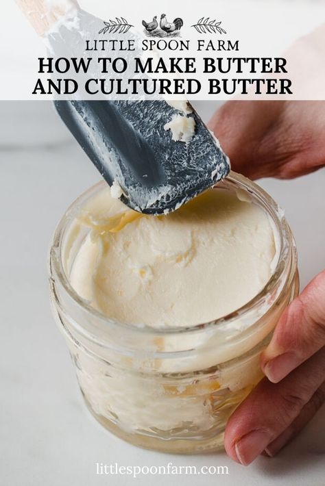 Learn how to make butter with heavy cream the easy way! Kids love making homemade butter. You can use a food processor, a Kitchenaid stand mixer or a jar! We've also included how to make cultured butter. Cultured Butter Recipe, Butter From Scratch, Make Your Own Butter, Make Butter At Home, Butter Homemade, Make Butter, Cultured Butter, Homemade Apple Butter, Making Butter