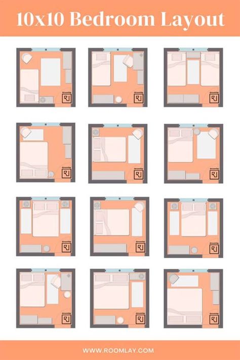 10x10 Bedroom Layout, 10x10 Bedroom, Small Room Layouts, Bedroom Layout Design, Beautiful Bed Designs, Small Bedroom Inspiration, Design Ložnic, Small Bedroom Layout, Bedroom Layout