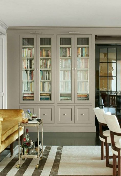 Built In Bookcase Glass Doors, Built In Bookshelves With Doors, Built In Bookshelves Glass Doors, Built In Bookcase With Glass Doors, Library Glass Doors, Built In Display Cabinet, Bookshelves With Glass Doors, Built In Cabinets Living Room, Ad Apartment