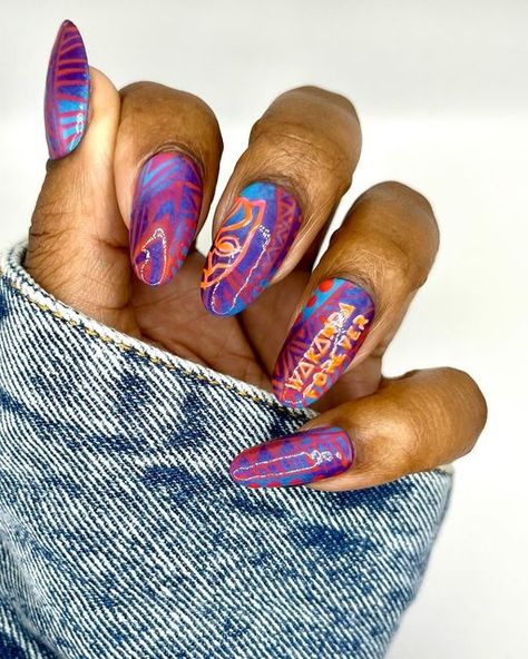 Black Panther Nails, Panther Nails, Panthers Nails, Wakanda Forever, Chadwick Boseman, Black Panther, Nail Artist, African Print, Press On Nails