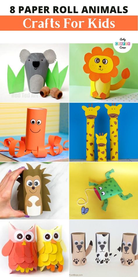 8 Amazing Animal Paper Roll Craft Projects For Kids Toilet Paper Roll Crafts For Kids, Paper Roll Animals, Animals Crafts For Kids, Crafting Ideas For Kids, Paper Roll Crafts For Kids, Paper Flowers Making, Toilet Roll Art, Paper Animal Crafts, Easy Paper Crafts For Kids