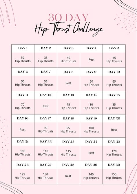 Hip Challenge 30 Day, Hip Thrust Challenge 30 Day, 7 Day Glute Challenge, 30 Day Glute Challenge At Home, Glute Challenge 30 Day, Hip Thrust Challenge, 30 Day Glute Challenge, Hip Challenge, Workout Challenge 30 Day