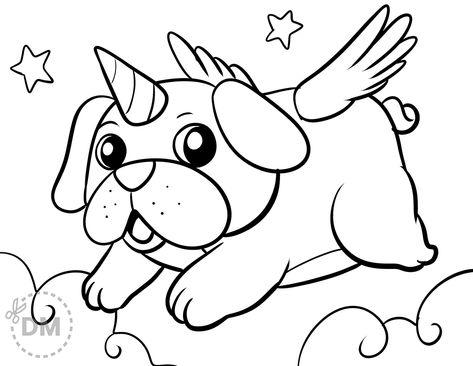 Pug Coloring Pages Free Printable, Pug Coloring Page, Donut Coloring Page, Puppy Coloring Pages, Unicorn Crafts, Unicorn Costume, Dog Coloring Page, Unicorn Colors, Unicorn Coloring Pages