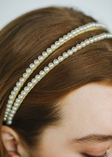 Brown Hair With Bangs, Pearl Hair Band, Pearl Headbands, Pearl Barrette, Band Aesthetic, Luxury Hair Accessories, Wedding Band For Women, Headband Wrap, Hair Up Or Down