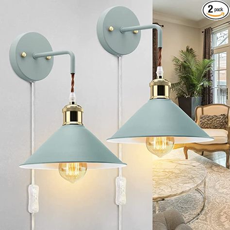 KEWANNO Plug in Wall Sconces, 2PACK Wall Lamp with Plug in Cord, Wall Light with Plug in Cord On/Off, E26 Edison lamp with Frosted Paint Body Bedroom Lamp Bathroom Vanity Lights (Blue) Plug In Wall Lights, Pink Amazon, Vintage Wall Sconces, Vintage Light Fixtures, Modern Wall Lamp, Industrial Wall Lights, Industrial Wall, Modern Wall Sconces, Modern Sconces