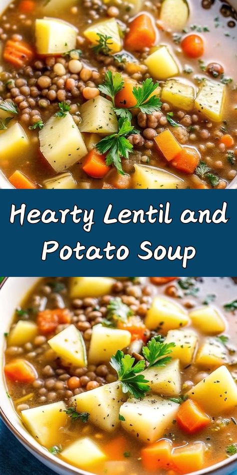 Warm up with this Hearty Lentil and Potato Soup, perfect for cozy evenings! This healthy soup recipe combines nutritious lentils, creamy potatoes, and fresh carrots for a delicious meal with beans. It's an easy lentil recipe packed with flavor and protein, making it one of the best lentil potato recipes. Customize with seasonal veggies or add sweet potato for a twist. Enjoy a comforting dinner that's quick, budget-friendly, and full of healthy lentils and potatoes you’ll love! Meal With Beans, Lentil And Potato Soup, Lentils And Potatoes, Lentil And Potato, Carrot Potato Soup, Lentil Potato, Lentil Recipes Easy, Sweet Potato Lentil Soup, Lentil Recipe