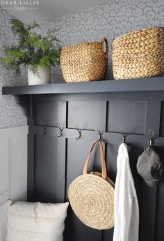 Mud Room Wallpaper, Wallpaper And Board And Batten, Diy Mudroom Wall, Easy Diy Mudroom, Laundry Mudroom, Mudroom Makeover, Diy Mudroom, Board Batten, Laundry Mud Room