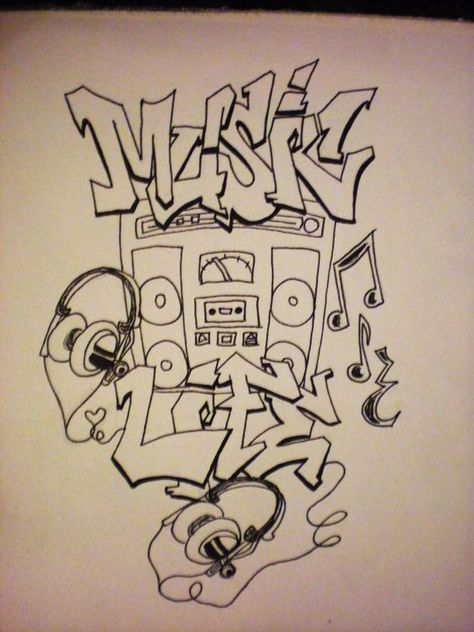 Graffiti Music Art, Tattoo Style Drawings Sketches, Music Drawings Doodles, Kurama Susanoo, Music Graffiti, Graffiti Alphabet Styles, Graffiti Lettering Alphabet, Graffiti Art Letters, I Love Art