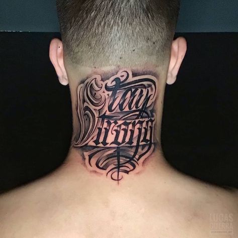 Tattoo Lettering Styles For Men, Stay Strong Tattoo, Front Neck Tattoo, Lettering Frases, Aztec Tattoos Sleeve, Full Neck Tattoos, Strong Tattoos, Aztec Tattoos, Tattoo Lettering Styles