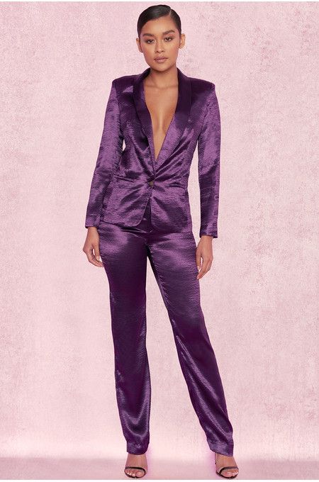 Satin Suit Women, Satin Pants Outfit, Deep Dress, Wedding Pantsuit, Satin Suit, Pant Suits For Women, Purple Suits, Trouser Suit, Satin Trousers