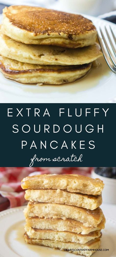 The softest and fluffiest sourdough pancakes made with your discard sourdough starter.  A great sourdough discard recipe. Sourdough Starter Video, Sourdough Starter Pancakes, Sourdough Discard Pancakes, Discard Pancakes, Sourdough Pancakes Recipe, Overnight Sourdough, Recipe Using Sourdough Starter, Sourdough Pancakes, Sourdough Starter Discard Recipe