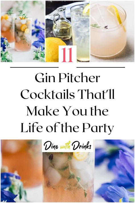 Collage of 4 gin pitcher cocktails. Pitcher Gin Cocktails, Large Batch Gin Cocktails, Gin Punch Recipe Easy, Gin Batch Cocktails, Game Night Cocktails, Pitcher Cocktail Recipes, Summer Pitcher Cocktails, Slow Gin Fizz, Drink Dispenser Recipes