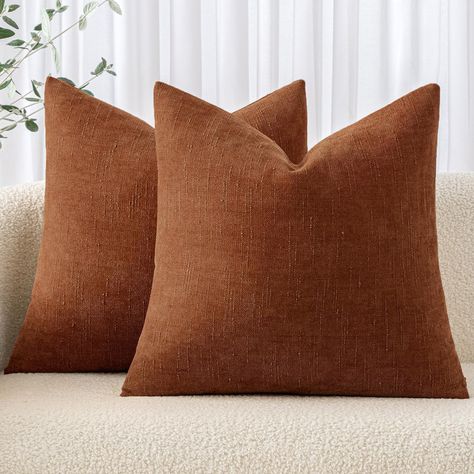 Amazon.com: MIULEE Pack of 2 Decorative Throw Pillow Covers Soft Chenille Throw Pillows Solid Textured Fall Cushion Covers for Couch Sofa Bedroom Living Room 18x18 Inch, Dark Rust : Home & Kitchen Rust Pillows Bedroom, Fall Throw Pillows Grey Couch, Grey Couch Fall Pillows, Fall Sofa Pillows, Rust Pillows Living Room, Fall Couch Decor Pillows, Fall Throw Pillow Combinations, Living Room Fall Decorations, Fall Decor Minimalist