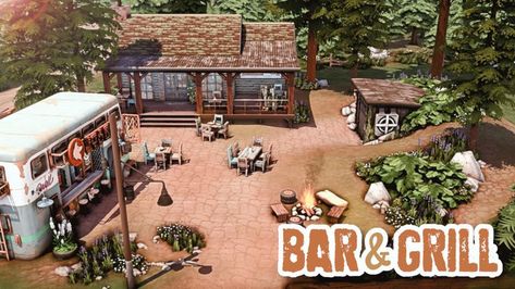 A rustic BAR & GRILL in Moonwood Mill! Just ignore the locals coming & going from the "secret" bunker... • 📍 30x30 in Moonwood Mill • No CC • Packs Used: NOT pack restricted! • $70,965 Simoleons • Original Lot: Prowler's Patch • Fully functional restaurant with custom menu & staff outfits! Secret Bunker, Cc Packs, Sims 4 Speed Build, Custom Menu, Sims 4 House Building, Rustic Restaurant, House Floor Design, Rustic Bar, Casas The Sims 4