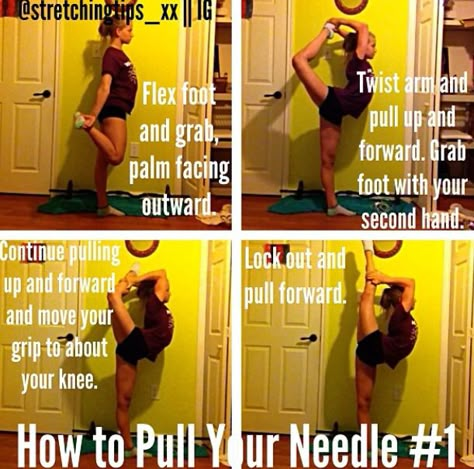 How to pull a needle Cheerleading Stunting, Ballet Flexibility, Cheer Flexibility, Cheer Stretches, Cheerleading Tips, Cheer Moves, Cheer Jumps, Cool Cheer Stunts, Cheerleading Workouts