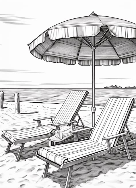 Landscape Coloring Pages, Beach Drawing, Coloring Page For Adults, Scene Drawing, Pencil Sketch Images, Landscape Sketch, Surfboard Art, Dreamy Landscapes, Oil Pastel Art