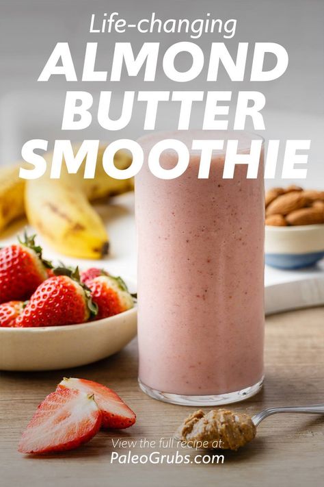 Whole 30 Smoothies, Breakfast Replacement, Almond Butter Smoothie Recipes, Almond Butter Keto, Strawberry Protein Smoothie, Protein Smoothie Bowl, Almond Butter Smoothie, Frosty Recipe, Almond Smoothie