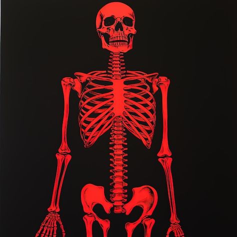 a drawing of a skeleton with a red body and a black background Red Skeleton Aesthetic, Drawing Of A Skeleton, Skeleton Silhouette, Red Skeleton, Video Mockup, A Skeleton, Halloween Drawings, Card Banner, Poster Invitation