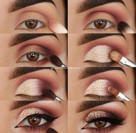 Trucco Smokey Eye, Eyeshadow Designs, Tutorial Eyeliner, Makeup Gold, Natural Smokey Eye, Alat Makeup, Rose Gold Makeup, Eye Makeup Steps, Makeup Step By Step