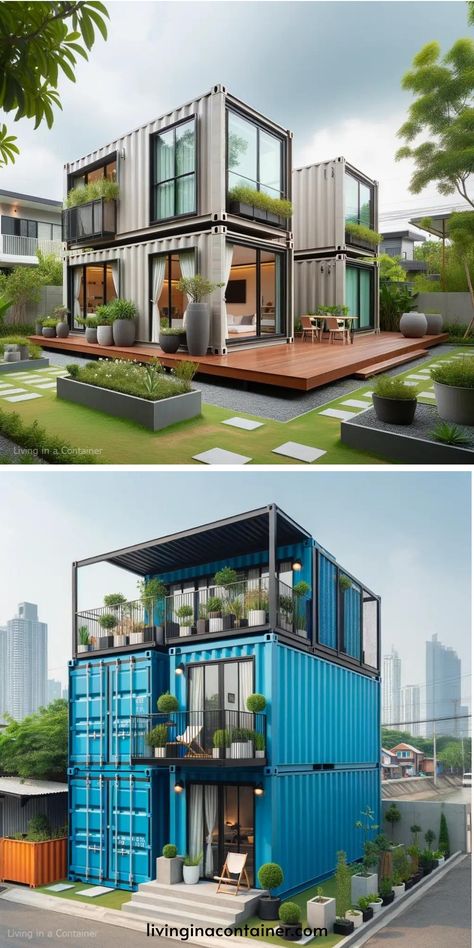 Shipping container homes merge innovation, durability, and modern design, redefining the landscape of sustainable living. Sims House Floor Plans, Shipping Container Homes Australia, Tiny Homes Plans, Container House Design Ideas, Container Construction, Container Van, House Community, Tiny House Exterior, Small House Layout