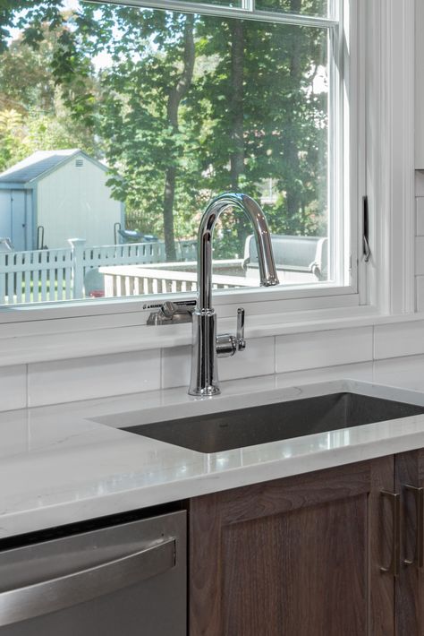 Positioning your kitchen sink near a window is a smart choice. You can enjoy the view while you prep dinner or clean up and you will benefit from natural light during the day. Best of all, windows and glass doors provide a natural connection to nature, which creates a calmer environment for your home. Kitchen Sink Window, Bathroom Renovations, Bathroom Renovation, Kitchen Sink, Glass Door, Kitchen Design, Dream House, Design