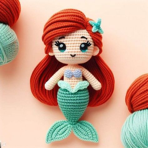 Crochet dolls Crochet Ariel, Ariel Amigurumi, Mermaid Amigurumi, Yarn Diy Projects, Disney Princess Toys, Ariel Doll, Crochet Plushies, Ariel Mermaid, Princess Toys