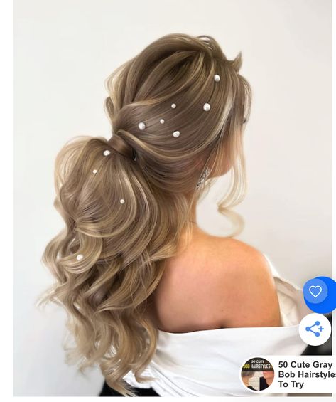 Ponytail Bridal Hair, Bridal Ponytail, Half Bun Hairstyles, Pony Hairstyles, Long Hair Wedding Styles, Hair Stylist Life, Wedding Hair And Makeup, Bride Hairstyles, Ponytail Hairstyles