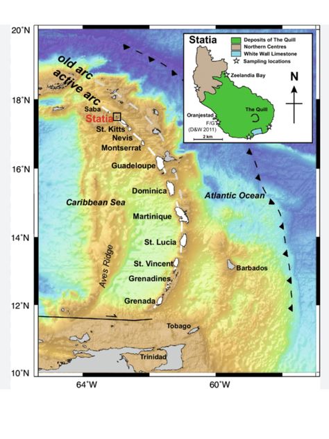 Map of the Lesser Antilles volcanic arc. Carribean Map, Map Of The Caribbean Islands, Langjokull Glacier, Central America Map, Old Caribbean Map, Oranjestad, Lesser Antilles, Caribbean Sea, Atlantic Ocean