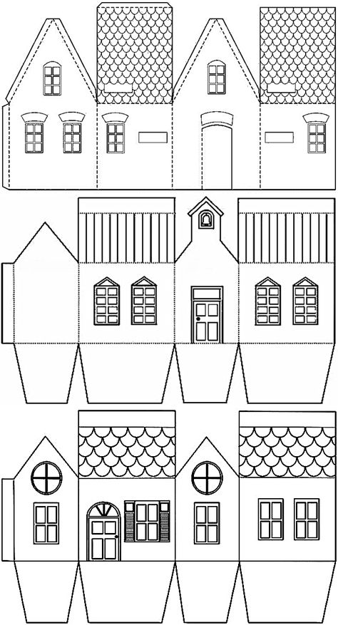 Paper Christmas Houses Templates, Cardboard Craft Templates, Christmas House Template, Putz Houses Templates Free Printable, Paper Houses Diy, Craft Templates Printable, Paper House Template Printables Free, Christmas Paper Houses, Paper Christmas Houses